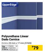 Upper Edge Polyurethane Linear Dado Cornice 2.4m x 53mm x 17mm