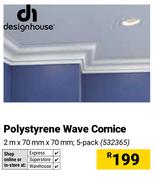 Designhouse Polystyrene Wave Cornice 2m x 70mm x 70mm (5-Pack)