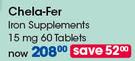 Chela-Fer Iron Supplements 15mg Tablets-60's Per Pack