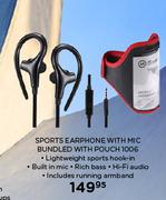 M-Stuff Sports Earphones With Mic Bundled With Pouch 1006