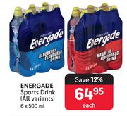 Energade Sports Drink (All Variants)-6 x 500ml Each