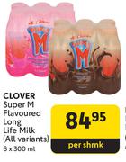 Clover Super M Flavoured Long Life Milk-6 x 300ml Per Shrink