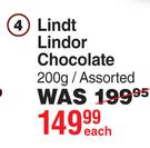 Lindt Lindor Chocolate Assorted-200g Each