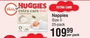 Huggies Extra Care Nappies (Size 0)-25 Pack Per Pack