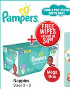 Pampers Double Protection Active Baby Nappies (Size 3-5) Mega Box