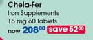 Chela-Fer Iron Supplements 15mg-60 Tablets Per Pack