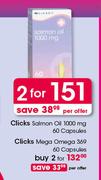 Clicks Salmon Oil 100mg-2x60 Capsules Per Offer