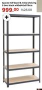 Spaceo Mdf Board & Metal Shelving (5 Tiers Black) W90 X D40 X H176cm