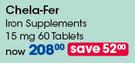 Chela-Fer Iron Supplements 15mg Tablets-60's Per Pack