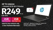 HP 15 Celeron -4GB Data + Huawei R218 WiFi Router