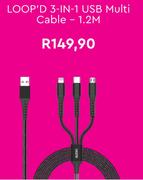 Loop'D 3 In 1 USB Multi Cable 1.2M