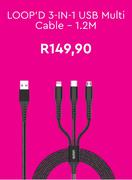 Loop'd 3 In 1 USB Multi Cable 1.2M