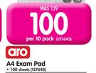 Aro A4 Exam Pad 100 Sheets-Per 10 Pack