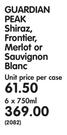 Guardian Peak Shiraz, Frontier, Merlot or Sauvignon Blanc-6 x 750ml
