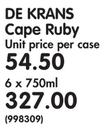 De Krans Cape Ruby-6 x 750ml