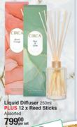 Circa Liquid Diffuser 250ml Plus 12 x Reed Sticks Assorted-Per Set