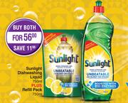 Sunlight Dishwashing Liquid 750ml Plus Refill Pack 750ml-Both For