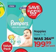 Pampers Ultra Skin Comfort Nappies Sizes 1-6 Value Pack-Per Pack