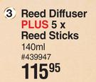Nature's Edition Cotton Flower Reed Diffuser Plus 5 x Reed Sticks 140ml