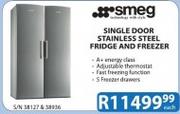 Smeg Single Door Stainless Steel Fridge and Freezer Each