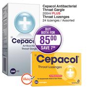 Cepacol Antibacterial Throat Gargle-200ml Plus Throat Lozenges 24 Lozenges Assorted-Both For