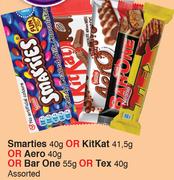 Nestle Smarties 40g Or Kitkat 41,5g or Aero 40g Or Bar One 55g Or Rex 40g-For 3
