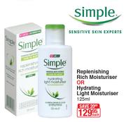 Simple Replenishing Rich Moisturiser Or Hydrating Light Moisturiser 125ml-Each
