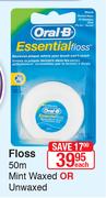 Oral-B Floss 50m Mint Waxed Or Unwaxed-Each