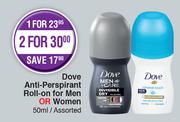 Dove Anti Perspirant Roll On For Men Or Women Assorted-2 x 50ml
