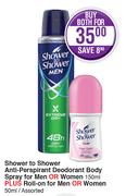 Shower To Shower Anti Perspirant Deodorant Body Spray For Men Or Women-150ml Both For