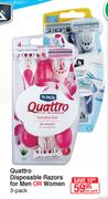 Schick Quattro Disposable Razors For Men Or Women 3 Pack-Per Pack