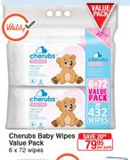Cherubs Baby Wipes Value Pack 6 x 72 Wipes-Per Pack