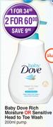 Baby Dove Rich Moisture Or Sensitive Head To Toe Wash Pump-200ml Each