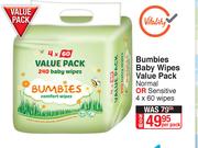 Bumbies Baby Wipes Value Pack Normal Or Sensitive 4 x 60 Wipes-Per pack