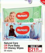 Huggies Natural Care Or Pure Baby Or Disney Wipes 56 Wipes-Per Pack