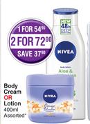 Nivea Body Cream Or Lotion Assorted-For 2 x 400ml 