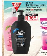 No Hair Hair Removal Lotion Value Pack For Men Or Women-400ml Each