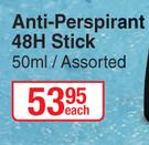 Axe Anti-Perspirant 48H Stick Assorted-50ml Each