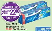 Cool Mint Toothpaste Plus Toothbrush-For 1 Pack