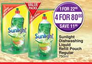 Sunlight Dishwashing Liquid Refill Pouch (Regular)-750ml