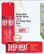 Deep Heat Relief Spray 150ml Or Deep Heat Rub 100g-Each