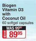 Biogen Vitamin D3 With Coconut Oil 60 Softgel Capsules