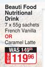 Beauti Food Nutritional Drink 7 x 55g Sachets (French Vanilla Or Caramel Latte)