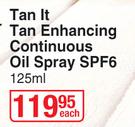 Tropitone Tan It Tan Enhancing Continous Oil Spray SPF6-125ml Each