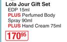 Lentheric Lola Jour Gift Set Of EDP 15ml + Perfumed Body Spray 90ml + Hand Cream 75ml