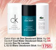 Calvin Klein ck One Deodorant Stick 75g Or Davidoff Cool Water Deodorant Stick 70g-Each