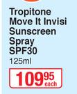 Tropitone Move It Invisi Sunscreen Spray SPF30-125ml Each