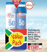Techniblock Active + Wet & Dry Spray SPF50 Value Pack-2 x 150ml Per Pack
