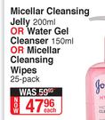 Johnson's Micellar Cleansing Jelly 200ml,Water Gel Cleanser 150ml,Micellar Cleansing Wipe 25 Pack-Ea
