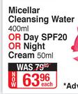 Johnson's Micellar Cleansing 400ml Or Day SPF20 Or Night Cream 50ml-Each